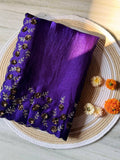 SUPER HIT HANDWORK WITH ZARKHAND DIAMOND 💎 WORK SAREE - PURPLE
