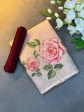 BEAUTIFUL ORGANZA FLOWER HANDWORK SAREE - WHITE