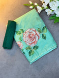 BEAUTIFUL ORGANZA FLOWER HANDWORK SAREE - PISTA