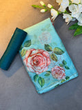 BEAUTIFUL ORGANZA FLOWER HANDWORK SAREE - SKY