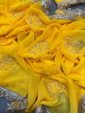 SOFT GEORGETTE FABRIC ALONG WITH RUNNING CUTTA DANA SLEEV WORK WITH ATTACHÉ LACE