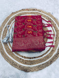Pure Naylon kadi Creap Georgette jangal theem meenakari jaqurad weveing body ,border with Rich pallu - RED