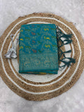 Pure Naylon kadi Creap Georgette jangal theem meenakari jaqurad weveing body ,border with Rich pallu - SKY BLUE