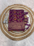 Pure Naylon kadi Creap Georgette jangal theem meenakari jaqurad weveing body ,border with Rich pallu - DARK PURPLE