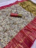 Surreptitious Pure Kanjivaram Silk Saree With Prodigal Blouse Piece - Off White