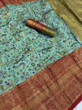 Surreptitious Pure Kanjivaram Silk Saree With Prodigal Blouse Piece - SKY BLUE