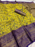 Surreptitious Pure Kanjivaram Silk Saree With Prodigal Blouse Piece - LEMON YELLOW