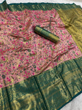 Surreptitious Pure Kanjivaram Silk Saree With Prodigal Blouse Piece - PINK