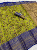Surreptitious Pure Kanjivaram Silk Saree With Prodigal Blouse Piece - Parrot