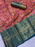 Surreptitious Pure Kanjivaram Silk Saree With Prodigal Blouse Piece - Light Salmon Pink