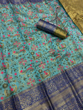 Surreptitious Pure Kanjivaram Silk Saree With Prodigal Blouse Piece - SKY