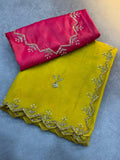 New Bollywood Soft Silk embroidery yellow Saree indian Wedding sequence party wear sari