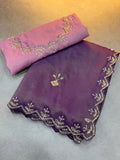 New Bollywood Soft Silk embroidery purple Saree indian Wedding sequence party wear sari
