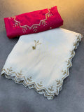 New Bollywood Soft Silk embroidery white Saree indian Wedding sequence party wear sari