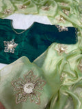RICH HANDWORK CUT DANA ALL OVER WITH BEADS HANDWORK ALL OVER PALLU AND SKIRT RICH COOL COLOR PISTA