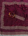 Latest Black Colour Partywear Space Silk Jarkhan Heavy Diamond Work Fancy Designer Saree With Blouse - MAROON