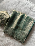 AlONG WITH CUT DANA REAL ORGINAL DIMAOND ZARKHAND WORK WITH CUT WORK PANEL BEAUTIFUL BLOUSE BELT GREEN