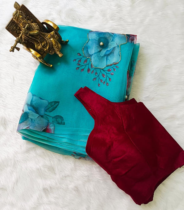 Trendy Very Soft Organza Silk Saree With Beautifull Digital Print saree