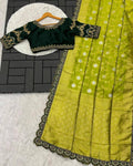 Party Wear Embroidery Work Saree With Golden Border - PERROT