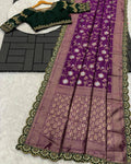 Party Wear Embroidery Work Saree With Golden Border - PURPLE