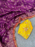 Party Wear Embroidery Work Saree With Golden Border - PURPLE