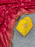 Party Wear Embroidery Work Saree With Golden Border - RED