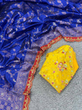 Party Wear Embroidery Work Saree With Golden Border - BLUE