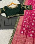 Party Wear Embroidery Work Saree With Golden Border - DARK PINK