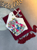 Handloom Khadi Cotton Saree in wine Embroidered White Blouse