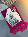 Handloom Khadi Cotton Saree in Red Embroidered White Blouse