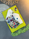 Handloom Khadi Cotton Saree in Perrot Embroidered White Blouse