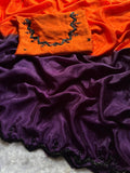 RASBARI HANDWORK  SAREE STYLISH WITH CUT DANA HANDWORK BORDER VERY RICH - ORANGE AND PURPLE