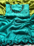 RASBARI HANDWORK  SAREE STYLISH WITH CUT DANA HANDWORK BORDER VERY RICH - OCEAN BLUE