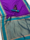 Beleaguer Royal Soft Banarasi Silk  dark purple Saree With Demanding Blouse Piece