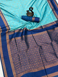 Beleaguer Royal Soft Banarasi Silk sky Saree With Demanding Blouse Piece