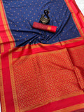 Beleaguer Royal Soft Banarasi Silk dark blue Saree With Demanding Blouse Piece