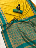 Beleaguer Royal Soft Banarasi Silk yellow Saree With Demanding Blouse Piece