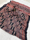 Redolent + Ajrakh Printed Gajji Soft Silk Saree With Deserving Blouse Piece - Black