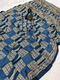 Redolent + Ajrakh Printed Gajji Soft Silk Saree With Deserving Blouse Piece -  SKY BLUE