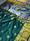 RICH ZARI KATAN SILK ZARI WEAVING SAREE WITH RICH ZARI 3D PALLU WEAVING BORDER WITH RUNNING BLOUSE - GRREN
