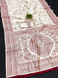 Embroidered Tussar Silk Saree with Piping Border & Blouse - RANI PINK