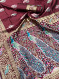 Opulent maroon  Soft BanarasI Silk Saree With Ephemeral Blouse Piece