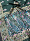 Opulent Dark Green  Soft BanarasI Silk Saree With Ephemeral Blouse Piece