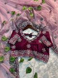 beautiful Designers party wear soft silk fabric On Beautiful border Embroidery work Saree - PINK