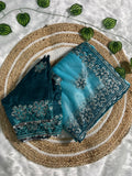 beautiful Designers party wear soft silk fabric On Beautiful border Embroidery work Saree - SKY