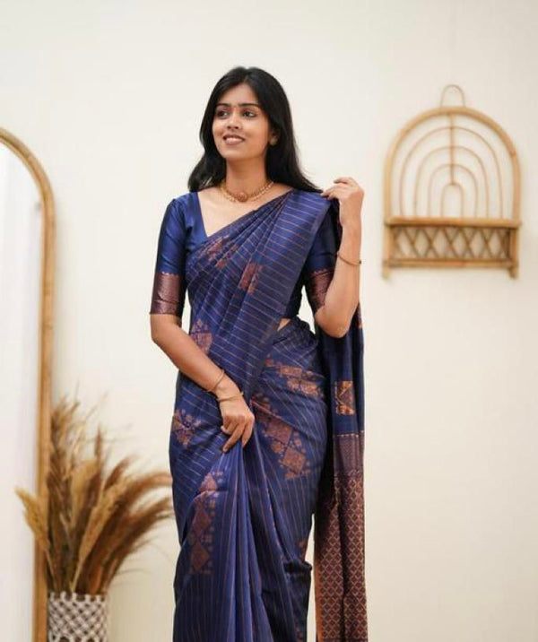 Wedding Wear Kanjivaram Woven Silk Saree With Blouse Piece
