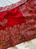 Redolent Rajwadi Pashmina  Saree With Embrocation Blouse Piece - RED