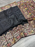 Redolent Rajwadi Pashmina  Saree With Embrocation Blouse Piece - BLACK