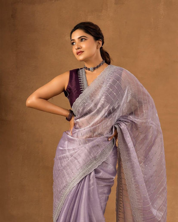 Embroidered, Dyed Bollywood Tissue Saree