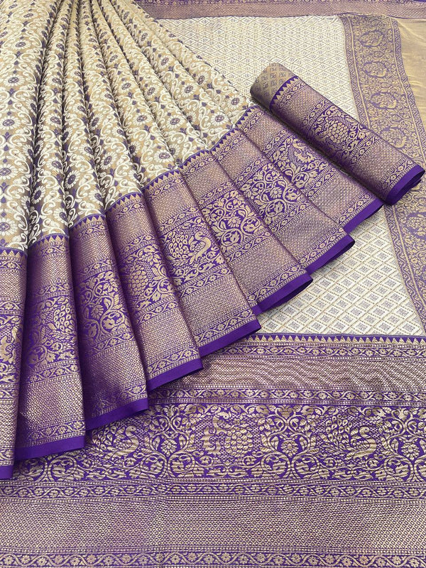 Pure Kanjivaram Silk Saree With Contrast Gold Zari Rich Weaving Pallu